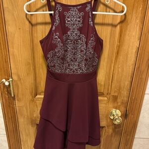 Speechless Deep Red Dress with Silver Accents